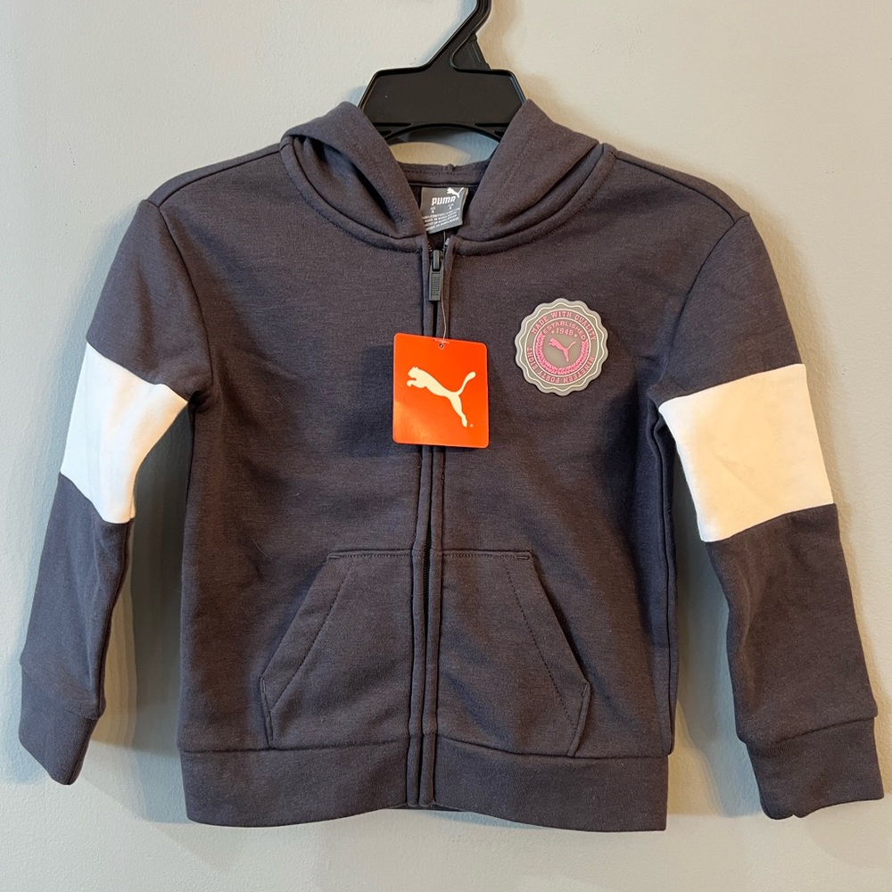 Puma Kids Dark Gray Hoodie with White Sleeves